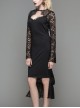 Gothic Black Lace Fishtail Hem Delicate Lace Long Sleeves Dress