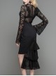 Gothic Black Lace Fishtail Hem Delicate Lace Long Sleeves Dress