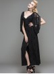 Black Gothic Low Cut V-Neck Lace Long Dress