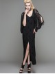 Black Gothic Low Cut V-Neck Lace Long Dress