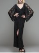 Black Gothic Low Cut V-Neck Lace Long Dress