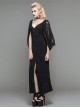 Black Gothic Low Cut V-Neck Lace Long Dress