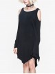 Gothic Concise Black Off Shoulder Irregular Hem Dress