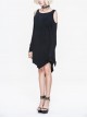 Gothic Concise Black Off Shoulder Irregular Hem Dress