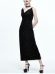 Gothic Black Deep V-collar Feather Printing Backless Sling Dress