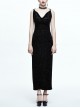 Gothic Black Deep V-collar Feather Printing Backless Sling Dress