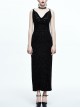 Gothic Black Deep V-collar Feather Printing Backless Sling Dress
