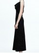 Gothic Black Deep V-collar Feather Printing Backless Sling Dress