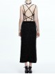 Gothic Black Deep V-collar Feather Printing Backless Sling Dress