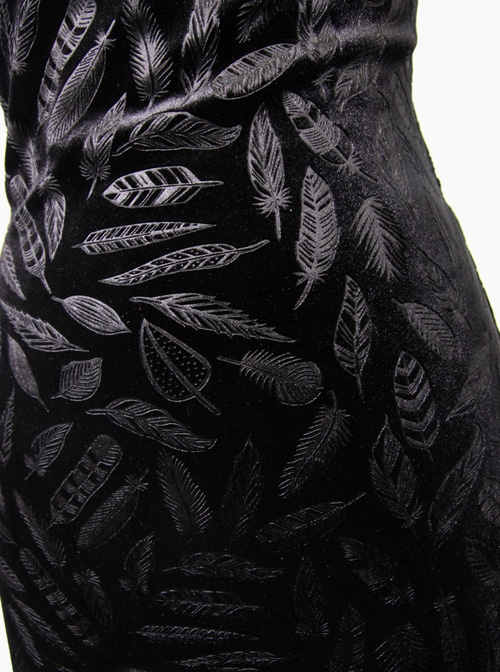 Gothic Black Deep V-collar Feather Printing Backless Sling Dress