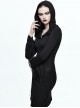 Gothic Black Slim Hooded Cobweb Lace Long Sleeve Dress