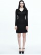 Gothic Black Slim Hooded Cobweb Lace Long Sleeve Dress