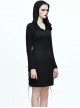 Gothic Black Slim Hooded Cobweb Lace Long Sleeve Dress