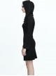 Gothic Black Slim Hooded Cobweb Lace Long Sleeve Dress