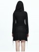 Gothic Black Slim Hooded Cobweb Lace Long Sleeve Dress