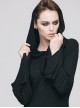 Gothic Pure Black Concise Hooded Cotton Trumpet Long Sleeve Dress