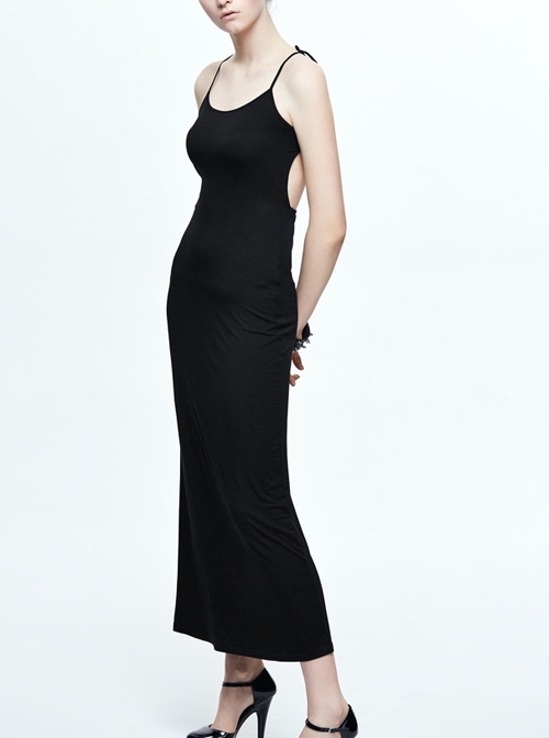 Gothic Black Sexy Sling Backless Long Dress