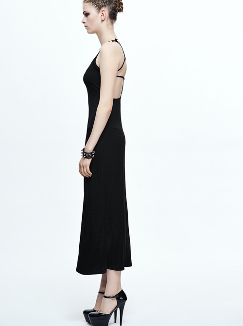 Gothic Black Sexy Sling Backless Long Dress
