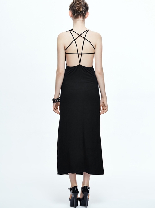 Gothic Black Sexy Sling Backless Long Dress