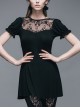 Gothic Black Lace Collar Short Sleeve Slim Mini Dress