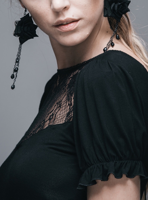 Gothic Black Lace Collar Short Sleeve Slim Mini Dress