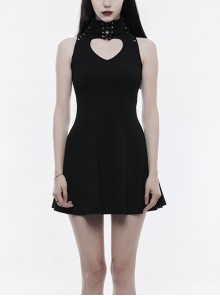 Gothic Black Heart Shape Chest Hollow Out Lace-up Sleeveless Dress