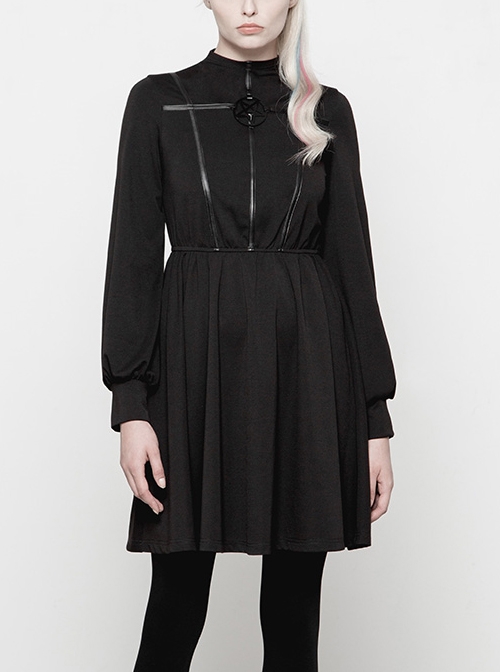 Gothic Diablo Series Black High-collar Long Sleeve Dress
