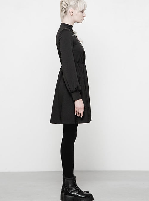Gothic Diablo Series Black High-collar Long Sleeve Dress