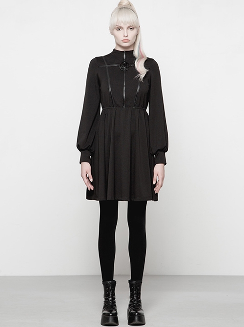 Gothic Diablo Series Black High-collar Long Sleeve Dress