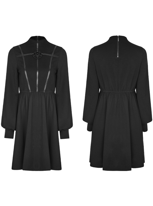 Gothic Diablo Series Black High-collar Long Sleeve Dress