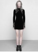 Gothic Black Velour Lace Stitching A-line Hem Long Sleeve Dress