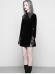 Gothic Black Velour Lace Stitching A-line Hem Long Sleeve Dress
