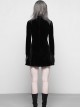 Gothic Black Velour Lace Stitching A-line Hem Long Sleeve Dress