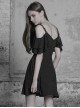 Gothic Black Chiffon Leather Sling Ruffle Sleeve Dress