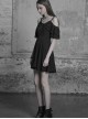 Gothic Black Chiffon Leather Sling Ruffle Sleeve Dress