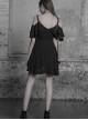 Gothic Black Chiffon Leather Sling Ruffle Sleeve Dress