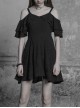 Gothic Black Chiffon Leather Sling Ruffle Sleeve Dress