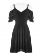 Gothic Black Chiffon Leather Sling Ruffle Sleeve Dress