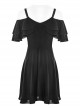 Gothic Black Chiffon Leather Sling Ruffle Sleeve Dress