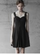 Gothic Little A-line Hem Black Chiffon Pleated Sling Dress