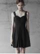 Gothic Little A-line Hem Black Chiffon Pleated Sling Dress
