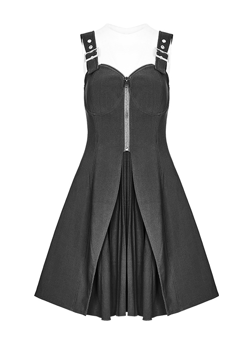 Gothic Little A-line Hem Black Chiffon Pleated Sling Dress