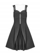 Gothic Little A-line Hem Black Chiffon Pleated Sling Dress
