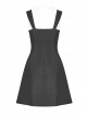 Gothic Little A-line Hem Black Chiffon Pleated Sling Dress