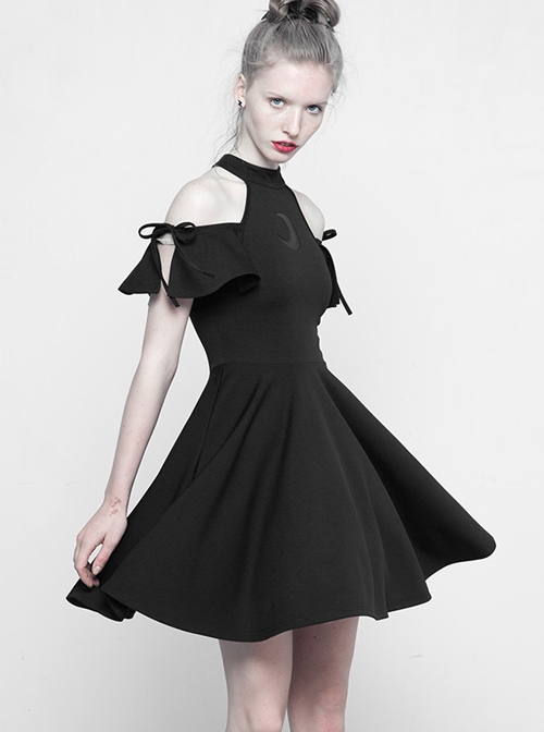 Astrology Series Gothic Black Strapless Short Sleeve Dress