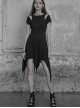 Gothic Black Cotton Irregular Hem Short Sleeve Dress