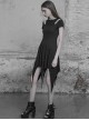 Gothic Black Cotton Irregular Hem Short Sleeve Dress