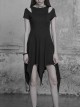 Gothic Black Cotton Irregular Hem Short Sleeve Dress