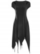 Gothic Black Cotton Irregular Hem Short Sleeve Dress
