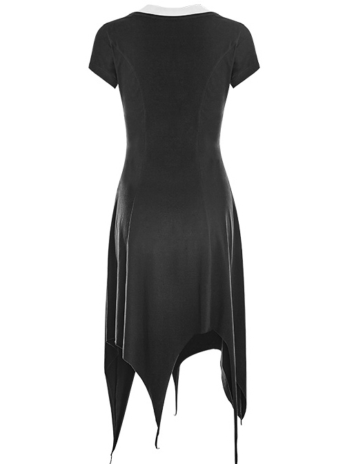 Gothic Black Cotton Irregular Hem Short Sleeve Dress